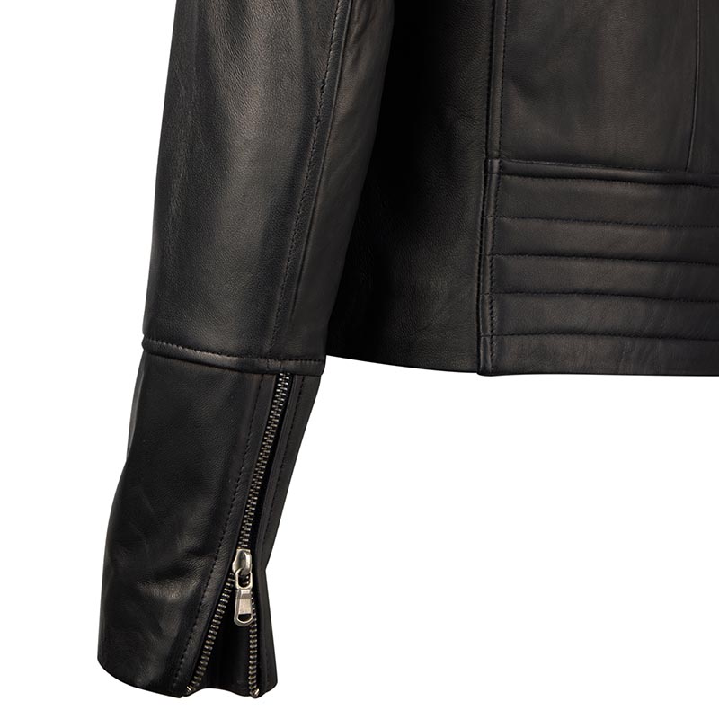 black women's leather aviator bomber jacket sleeve zips and back ribbing